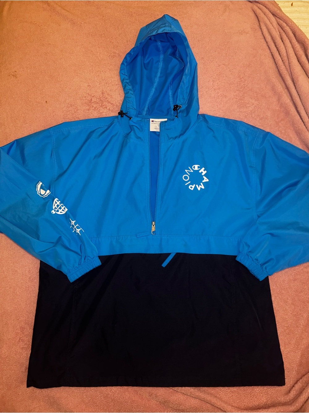 Champion Blue and Black Half-Zip Hooded Pullover